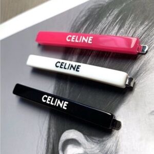 BRAND NEW Celine Tricolor Logo Bar Hair Clips — Pink, White & Black